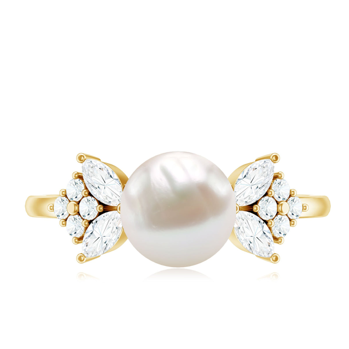 Rosec Jewels Nature-Inspired 3 Carat Freshwater Pearl and Diamond Engagement Ring showcasing a elegant design and sparkling accents.
