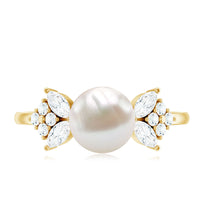 Rosec Jewels Nature-Inspired 3 Carat Freshwater Pearl and Diamond Engagement Ring showcasing a elegant design and sparkling accents.