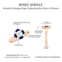 Natural Ethiopian opal and sapphire designer ring featuring intricate metalwork, crafted by Rosec Jewels.