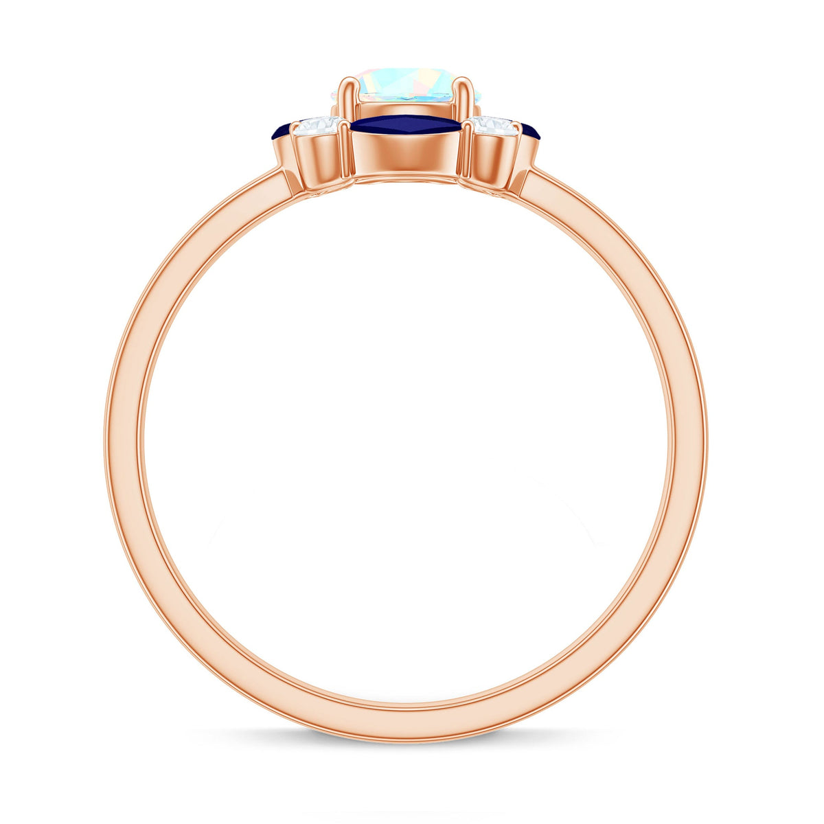 Natural Ethiopian opal and sapphire designer ring featuring intricate metalwork, crafted by Rosec Jewels.