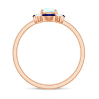 Natural Ethiopian opal and sapphire designer ring featuring intricate metalwork, crafted by Rosec Jewels.