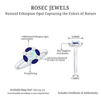 Natural Ethiopian Opal and Sapphire designer ring featuring vibrant gemstones set in an elegant ring design by Rosec Jewels.