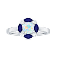 Natural Ethiopian opal and sapphire designer ring featuring vibrant gemstones set in an elegant ring design.