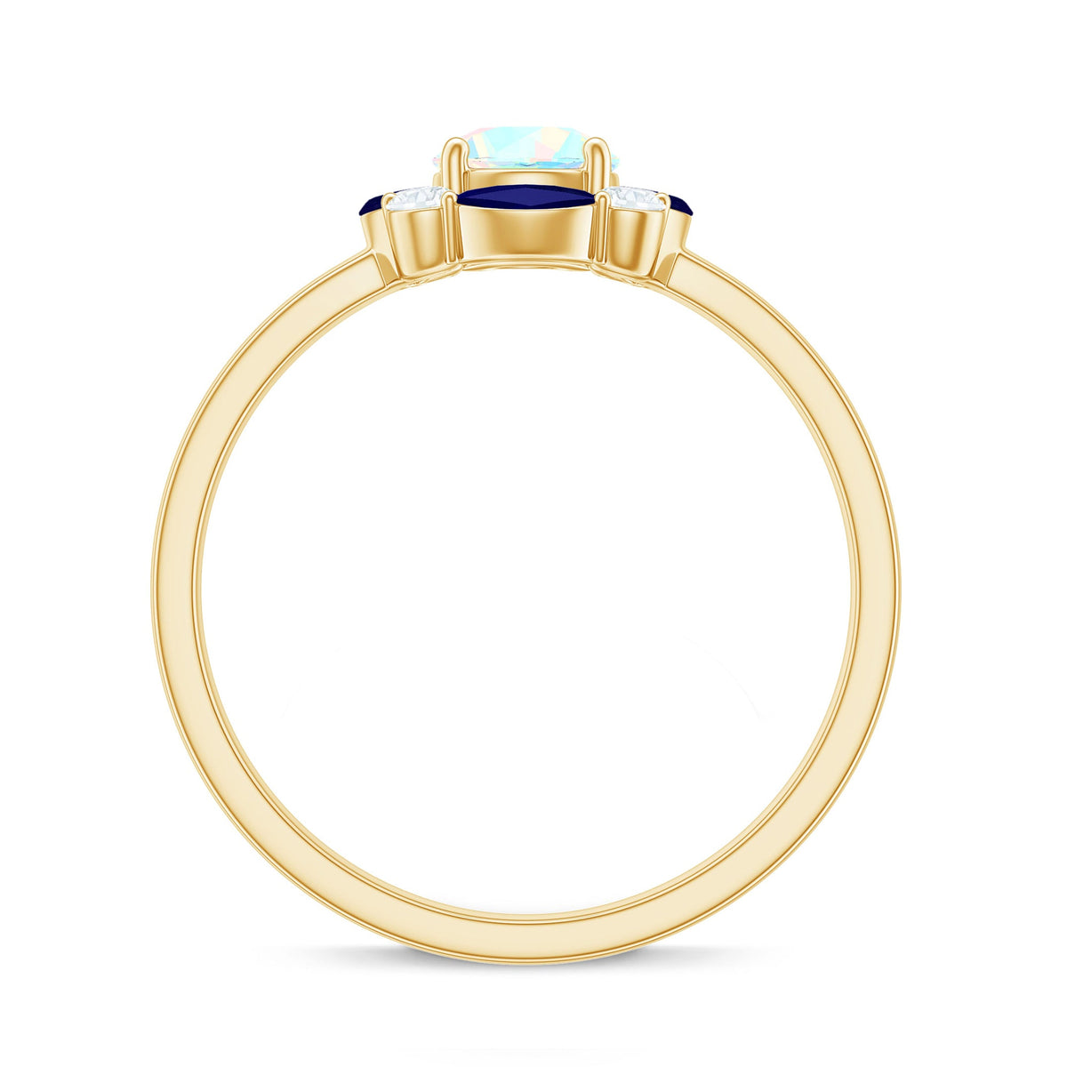 Natural Ethiopian opal and sapphire designer ring by Rosec Jewels featuring vibrant gemstones and intricate silver band design.