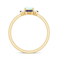 Natural Ethiopian opal and sapphire designer ring by Rosec Jewels featuring vibrant gemstones and intricate silver band design.