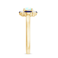 Natural Ethiopian opal and sapphire designer ring showcasing vibrant gemstones set in a elegant ring by Rosec Jewels.