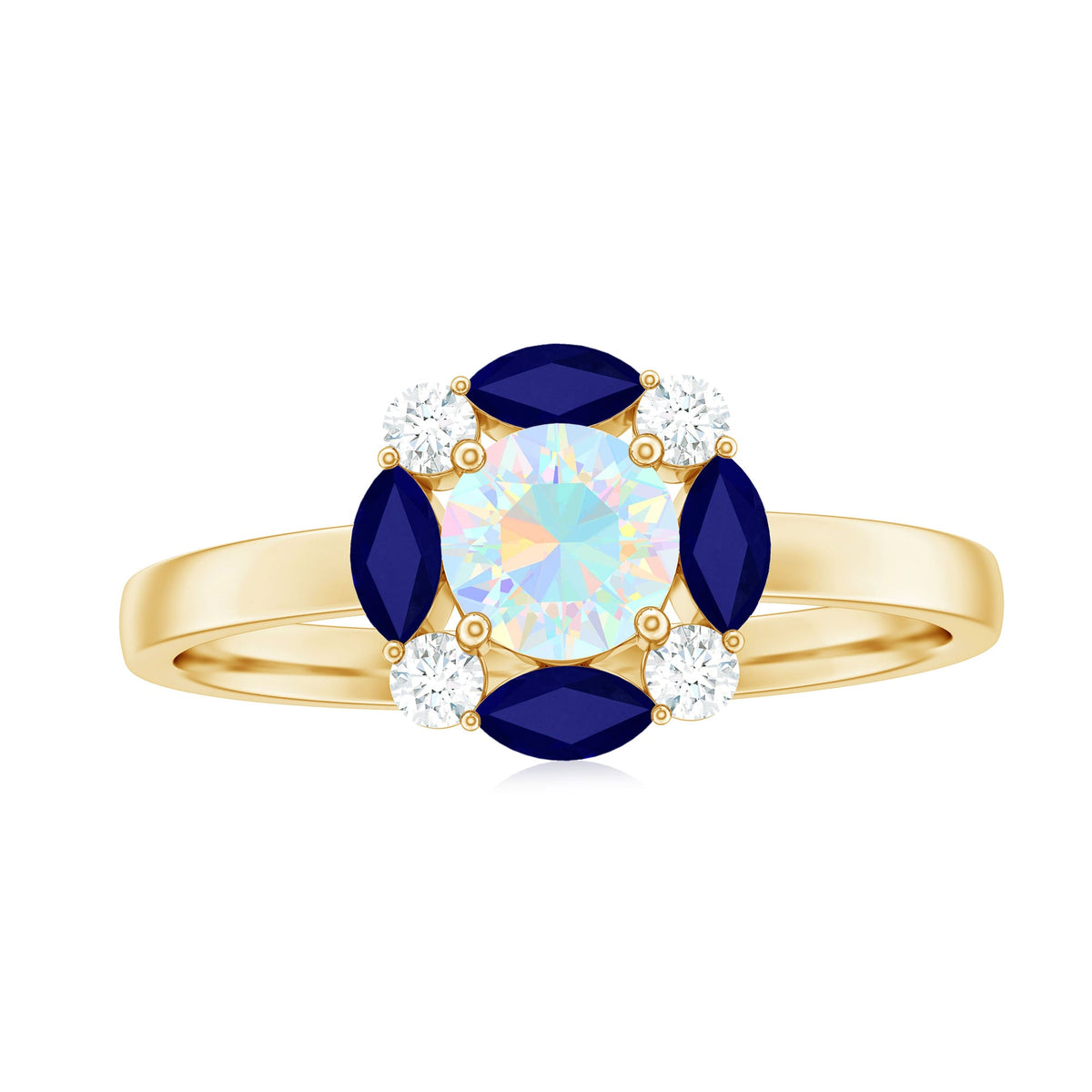 Natural Ethiopian Opal and Sapphire designer ring featuring vibrant gemstones set in a elegant ring from Rosec Jewels.