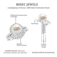 Cultured 7 mm Freshwater Pearl Engagement Ring with Diamond Wedding Band