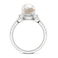 Cultured 7 mm Freshwater Pearl Engagement Ring with Diamond Wedding Band