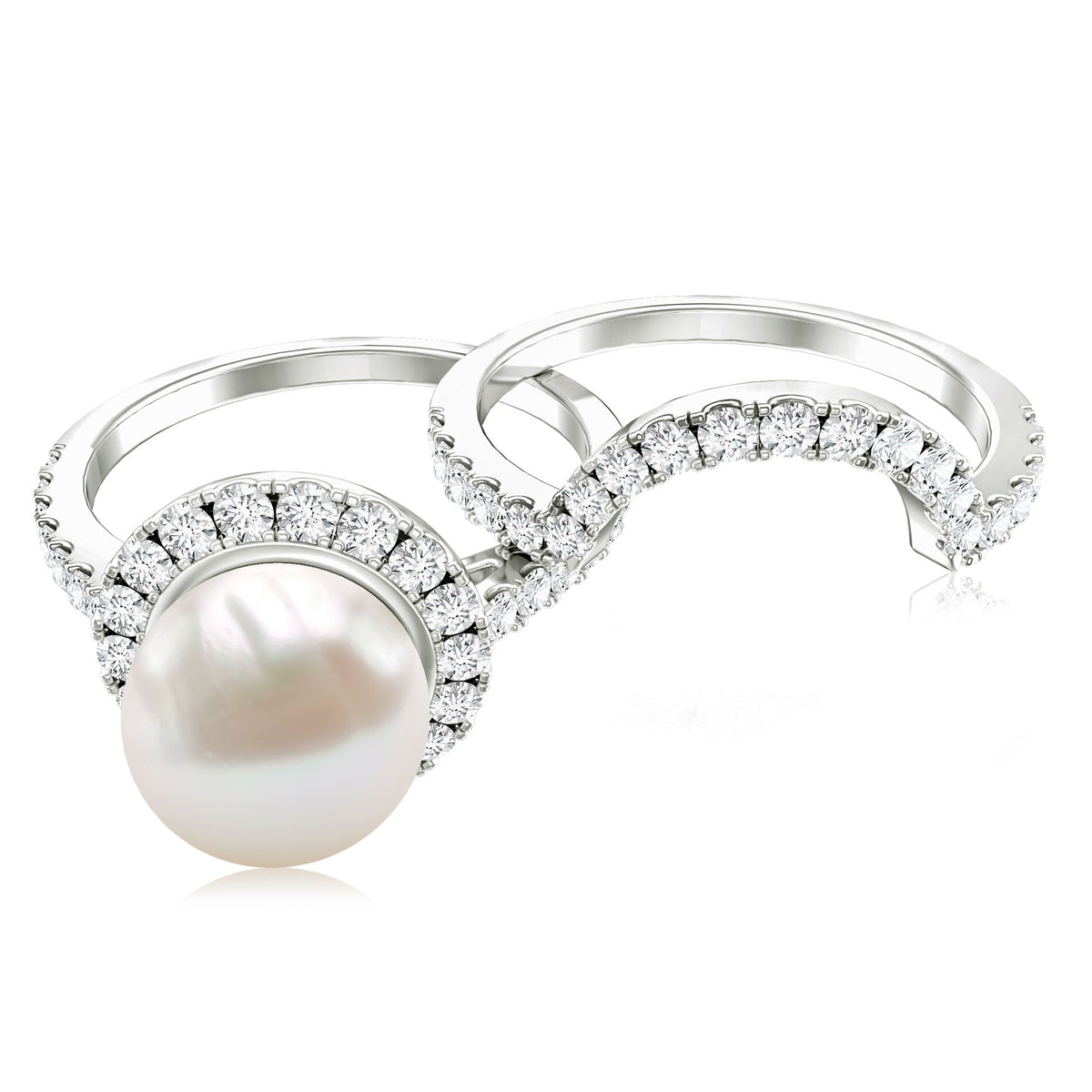 Cultured 7 mm Freshwater Pearl Engagement Ring with Diamond Wedding Band
