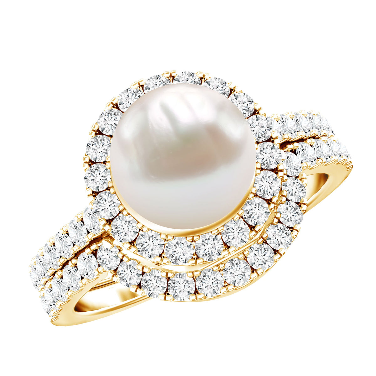 Cultured 7 mm Freshwater Pearl Engagement Ring with Diamond Wedding Band