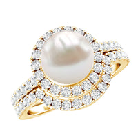 Cultured 7 mm Freshwater Pearl Engagement Ring with Diamond Wedding Band