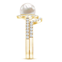 Cultured 7 mm Freshwater Pearl Engagement Ring with Diamond Wedding Band