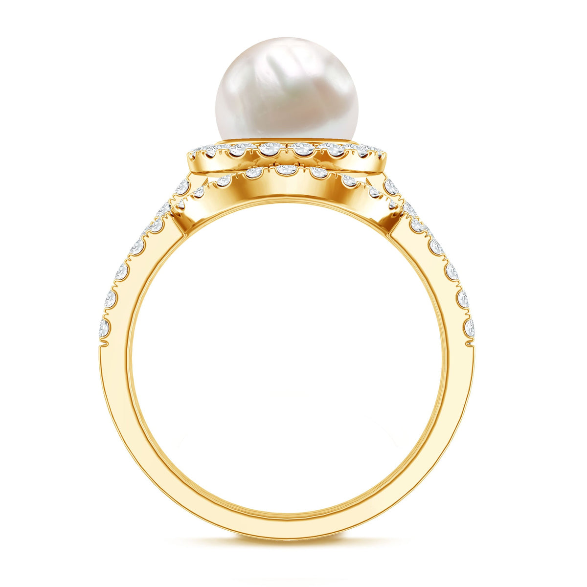 Cultured 7 mm Freshwater Pearl Engagement Ring with Diamond Wedding Band