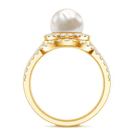 Cultured 7 mm Freshwater Pearl Engagement Ring with Diamond Wedding Band