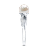 Cultured 3 Carat Freshwater Pearl Engagement Ring with Diamond
