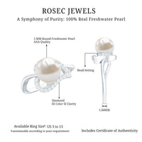 Cultured Freshwater Pearl Promise Ring with Diamond Leaf