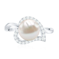 Cultured Freshwater Pearl Promise Ring with Diamond Leaf