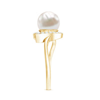 Cultured Freshwater Pearl Promise Ring with Diamond Leaf