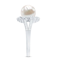 Split Shank Freshwater Pearl and Diamond Braided Statement Ring