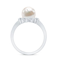 Split Shank Freshwater Pearl and Diamond Braided Statement Ring