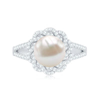 Split Shank Freshwater Pearl and Diamond Braided Statement Ring