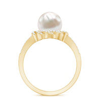 Split Shank Freshwater Pearl and Diamond Braided Statement Ring