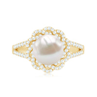Split Shank Freshwater Pearl and Diamond Braided Statement Ring