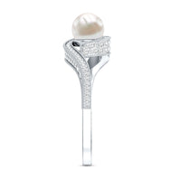 2 Carat Freshwater Pearl Bypass Engagement Ring with Diamond