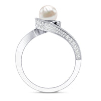 2 Carat Freshwater Pearl Bypass Engagement Ring with Diamond