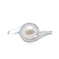 2 Carat Freshwater Pearl Bypass Engagement Ring with Diamond