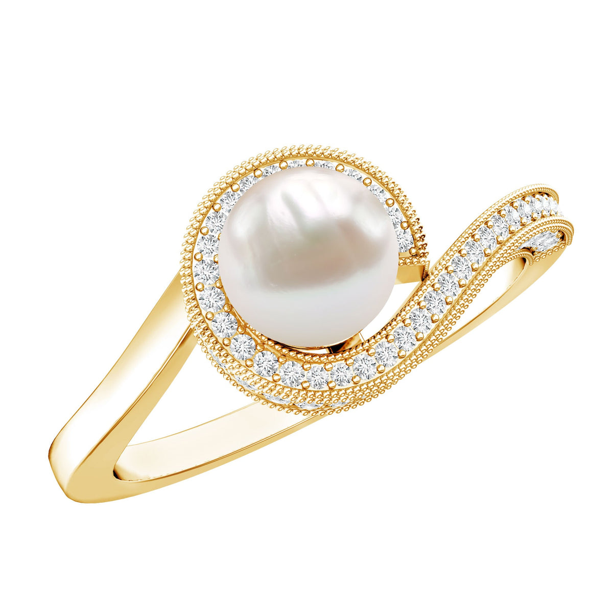 2 Carat Freshwater Pearl Bypass Engagement Ring with Diamond
