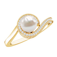 2 Carat Freshwater Pearl Bypass Engagement Ring with Diamond