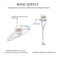 Cultured 2 Carat Freshwater Pearl Solitaire Engagement Ring with Bypass Shank