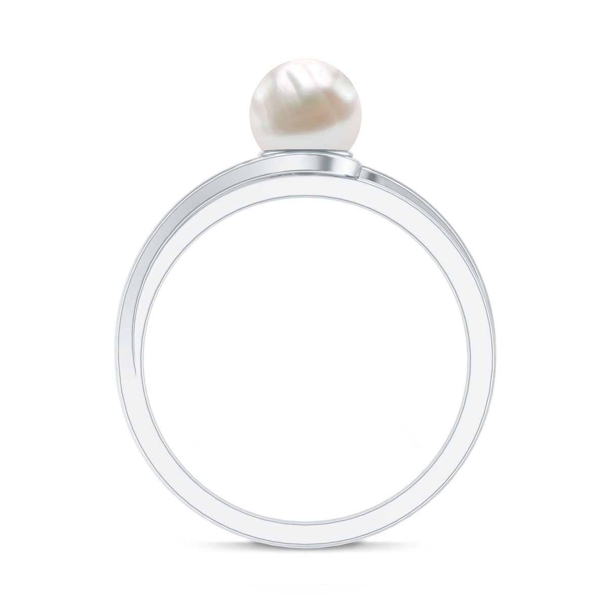 Cultured 2 Carat Freshwater Pearl Solitaire Engagement Ring with Bypass Shank