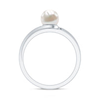 Cultured 2 Carat Freshwater Pearl Solitaire Engagement Ring with Bypass Shank