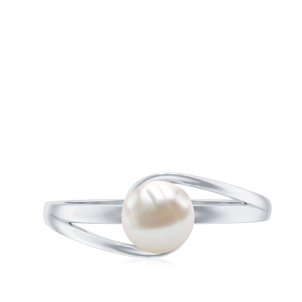 Cultured 2 Carat Freshwater Pearl Solitaire Engagement Ring with Bypass Shank
