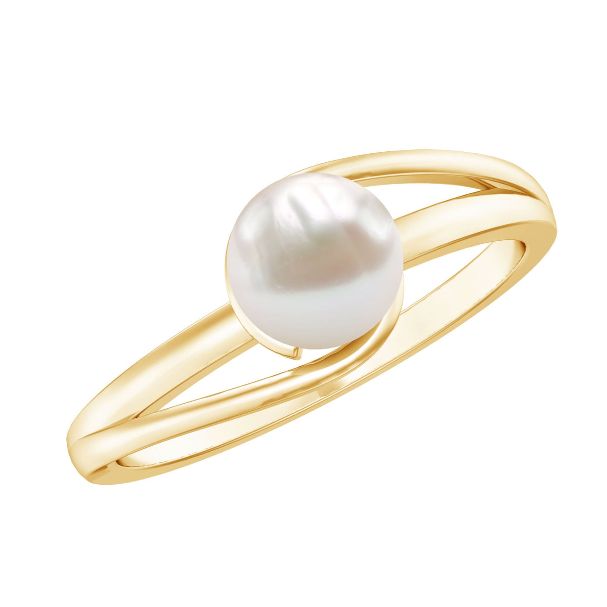 Cultured 2 Carat Freshwater Pearl Solitaire Engagement Ring with Bypass Shank
