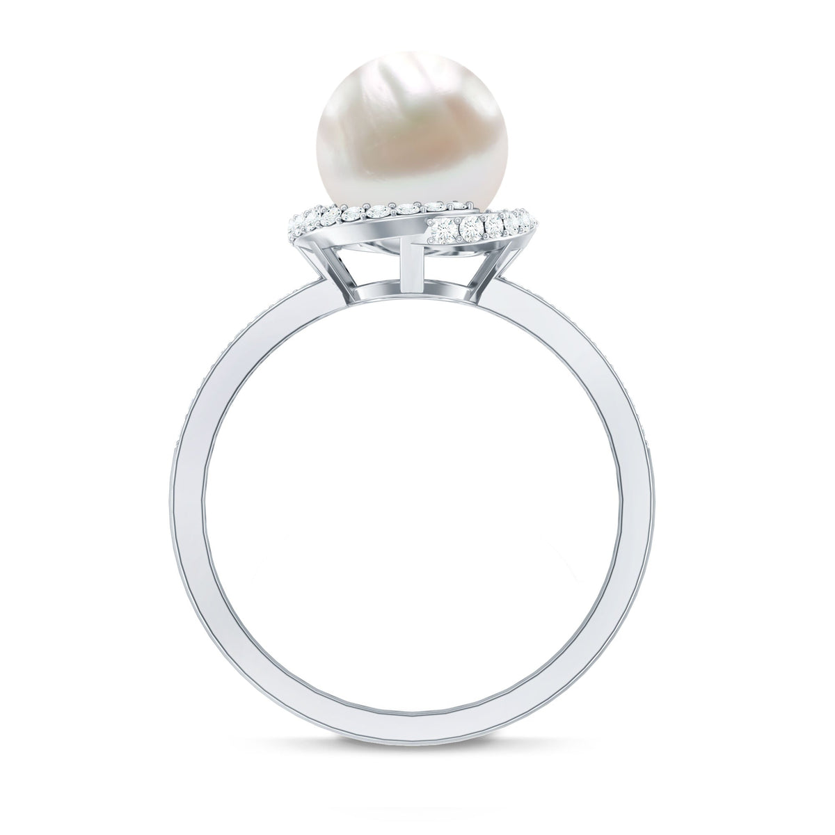 Rosec Jewels freshwater pearl engagement ring with 7.4 carat pearl and diamond accents, showcasing elegant jewelry design.