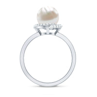 Rosec Jewels freshwater pearl engagement ring with 7.4 carat pearl and diamond accents, showcasing elegant jewelry design.