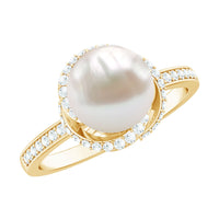 Rosec Jewels designer 7.4 carat freshwater pearl engagement ring with diamond accents, showcasing a luxurious ring design.