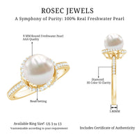 Rosec Jewels designer 7.4 carat freshwater pearl engagement ring with diamond, featuring a elegant ring setting and intricate details.