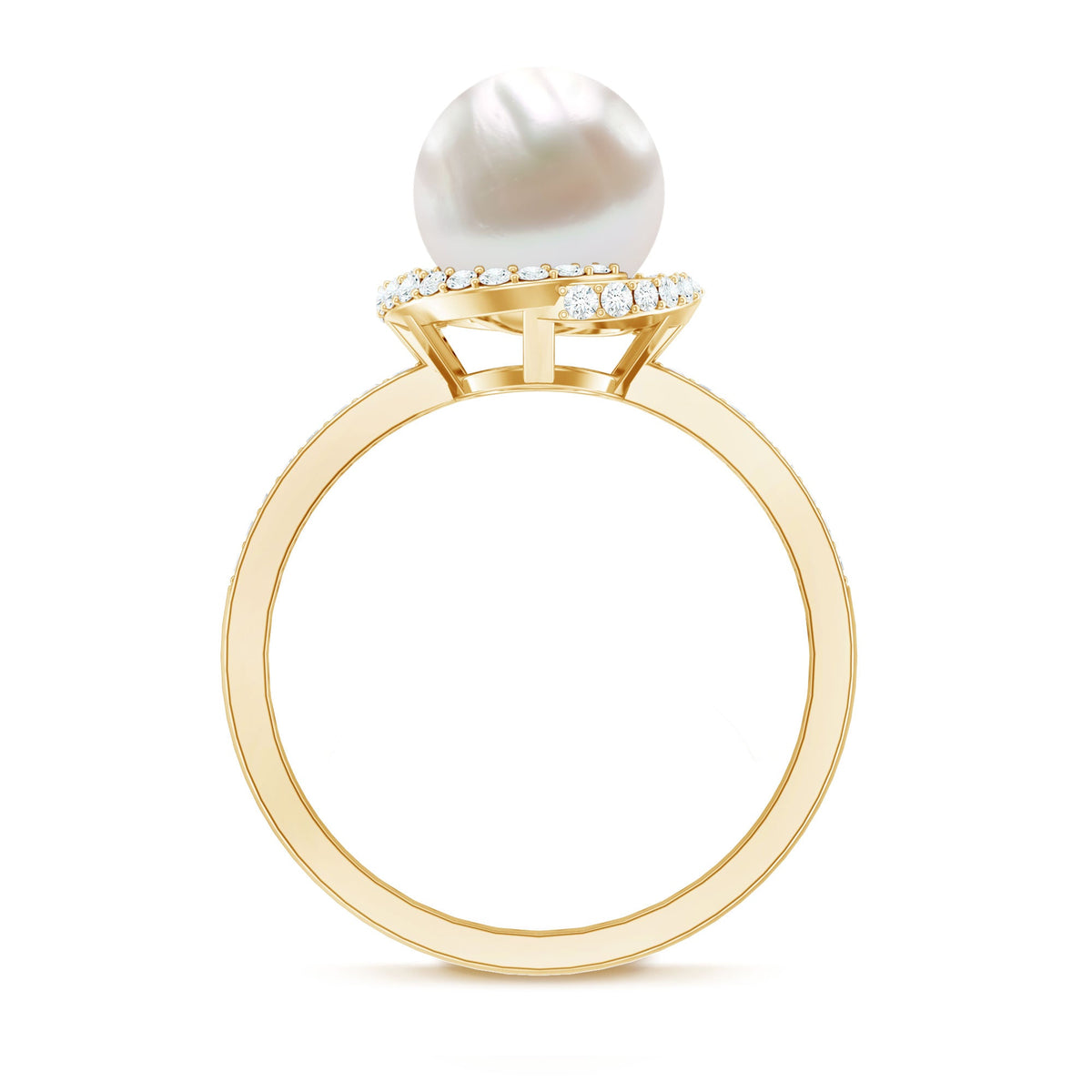 Rosec Jewels 7.4 Carat freshwater pearl engagement ring with diamond accents, showcasing elegant design and sparkling details.