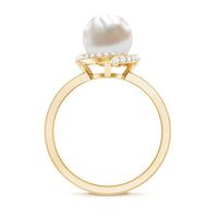 Rosec Jewels 7.4 Carat freshwater pearl engagement ring with diamond accents, showcasing elegant design and sparkling details.