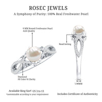 Cultured 2 Carat freshwater pearl solitaire engagement ring with diamond crossover shank by Rosec Jewels, showcasing elegant design.