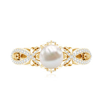 Cultured 2 Carat Freshwater Pearl Solitaire Engagement Ring with Diamond Crossover Shank by Rosec Jewels