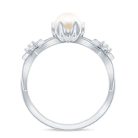 2.2 Carat Freshwater Pearl and Diamond Flower Engagement Ring