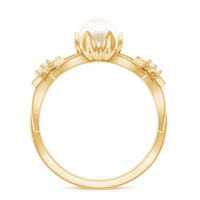 2.2 Carat Freshwater Pearl and Diamond Flower Engagement Ring
