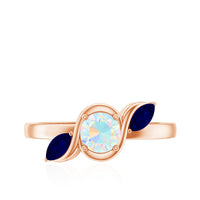 Natural Ethiopian Rainbow Opal Promise Ring with Blue Sapphire