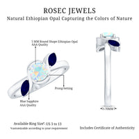 Natural Ethiopian Rainbow Opal Promise Ring with Blue Sapphire